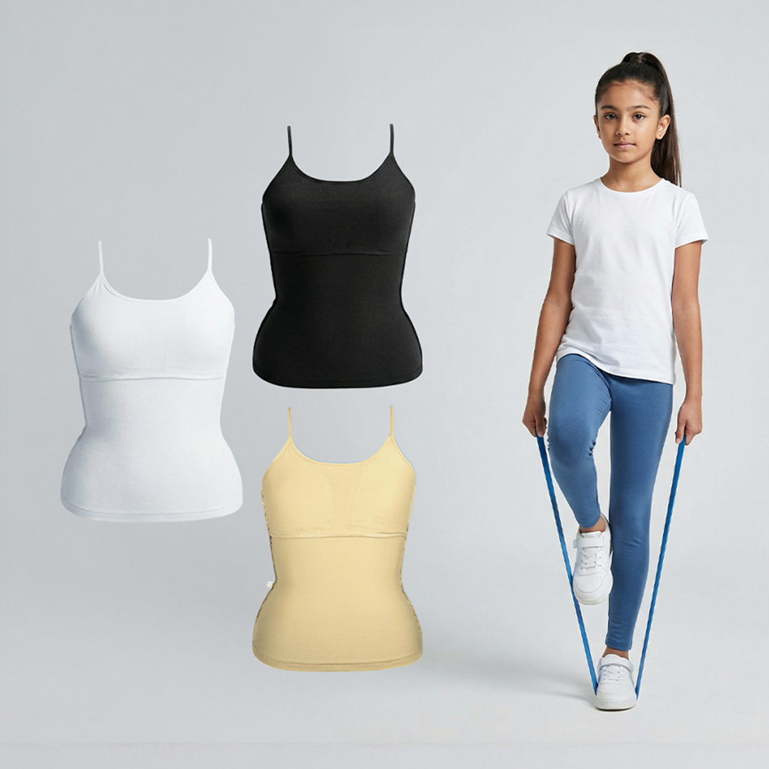 Pack of 3 | High Coverage | Cotton Comfort | Adjustable Strap | Skin Tone | White | Black | D'CHICA Essentials | Camisole Bra