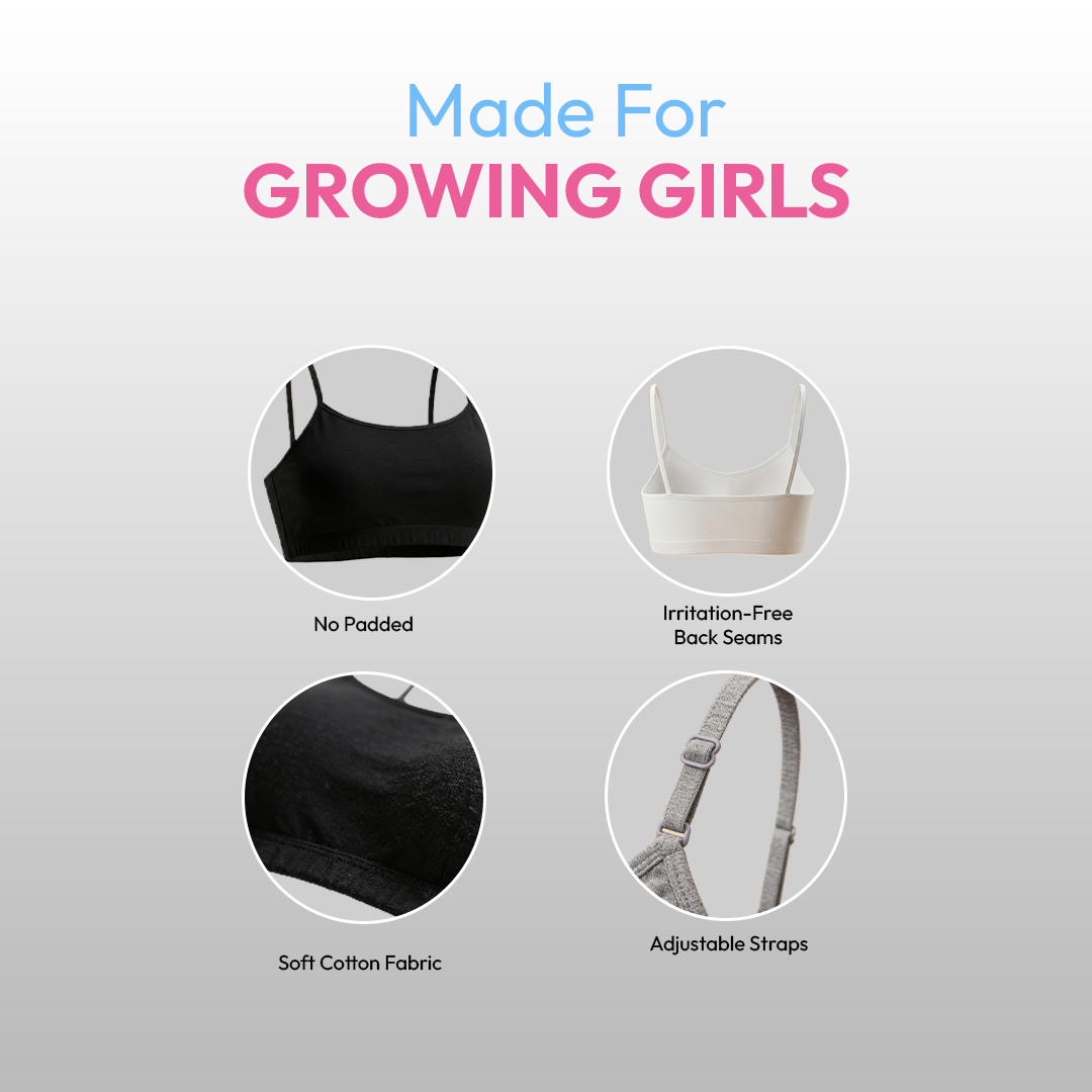 Pack of 4 | Double Layer | Thin Strap | Cotton Comfort | Non-Padded | Solid | Beginner Friendly | D'CHICA Essentials | Sports Bra
