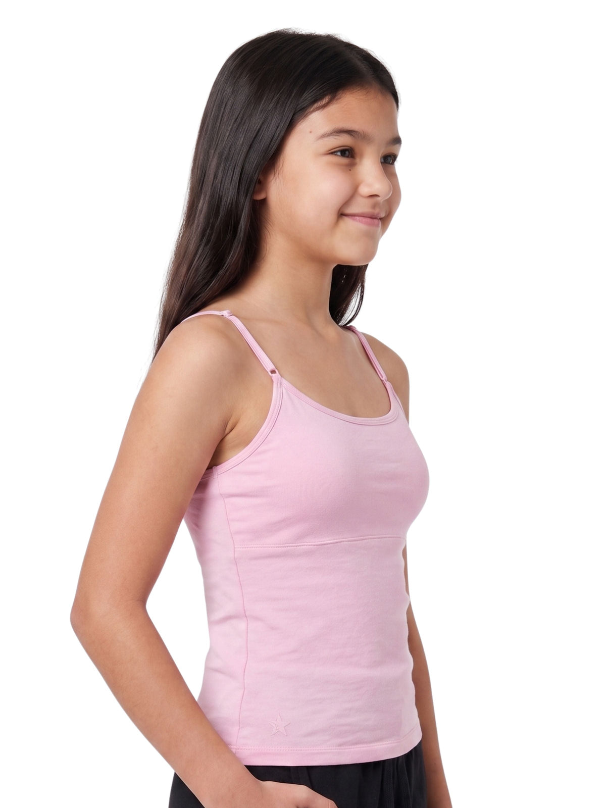 Pack Of 2 Pink & White High Coverage Cotton Camisole Bra With Adjustable Strap For Girls