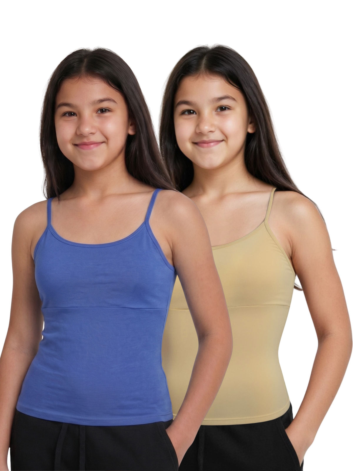 Pack of 2 Blue & Skin Tone High Coverage Cotton Camisole Bra With Adjustable Strap For Girls