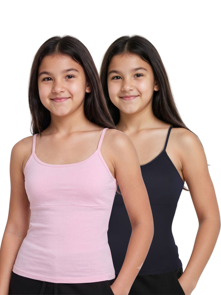 Pack of 2 Pink & Black  High Coverage Cotton Camisole Bra With Adjustable Strap For  Girls