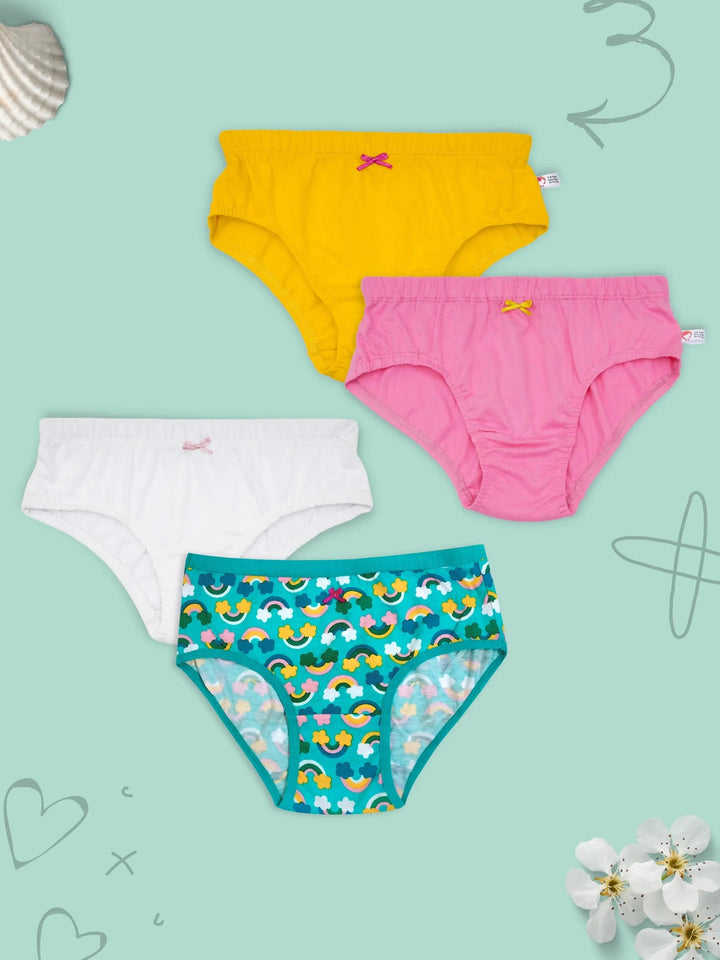 D'CHICA Essentials Mid Waist Cotton Hipster Panties | Rainbow Print & Solid Briefs