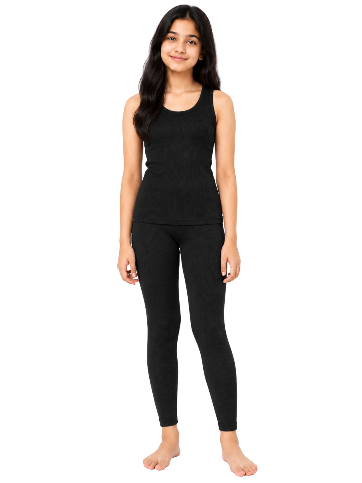 Pack of 1 | BlackThermal Tank Top & Leggings For Girls | Regular Fit Warm Thermal Set