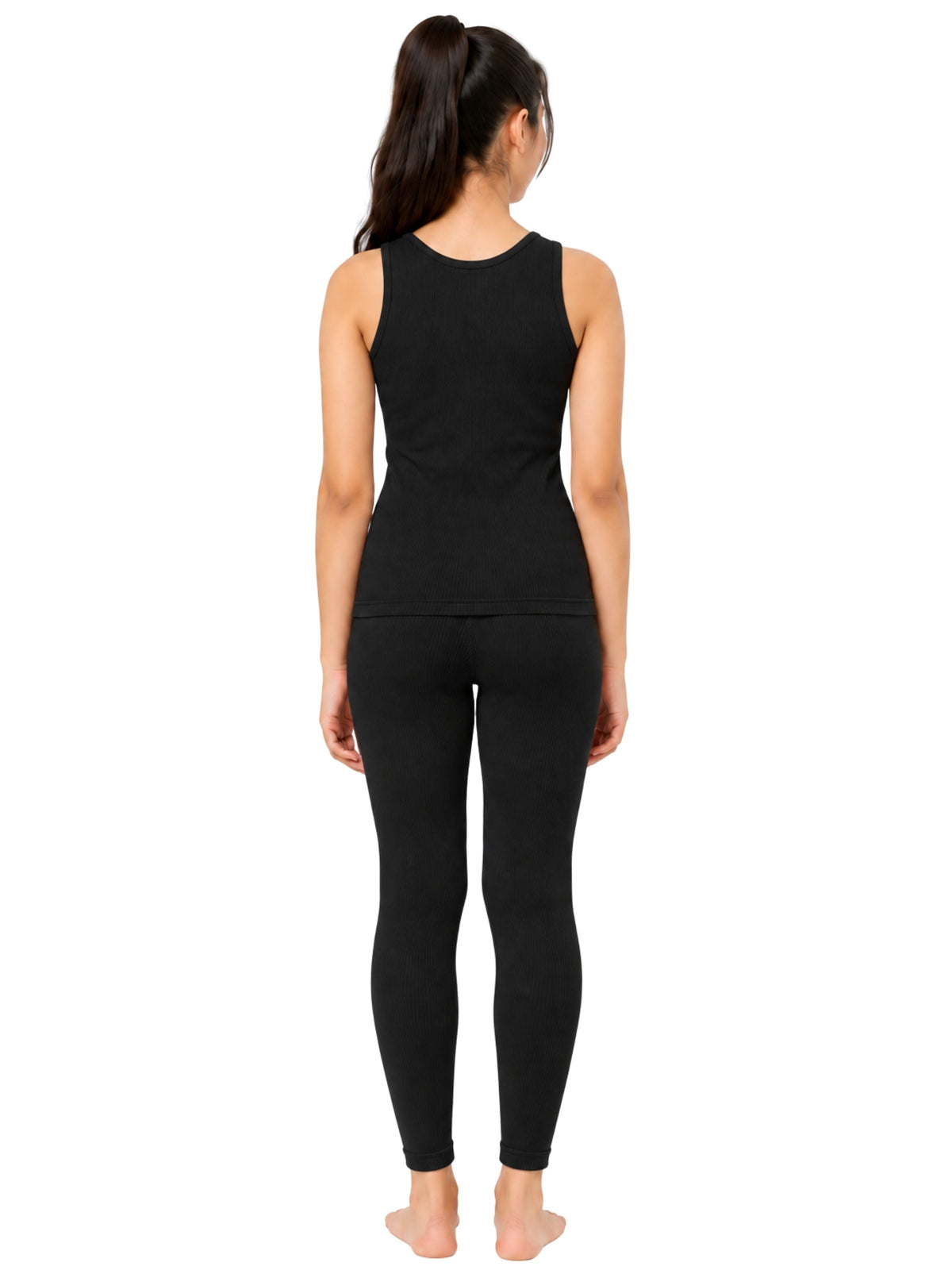 Pack of 1 | BlackThermal Tank Top & Leggings For Girls | Regular Fit Warm Thermal Set