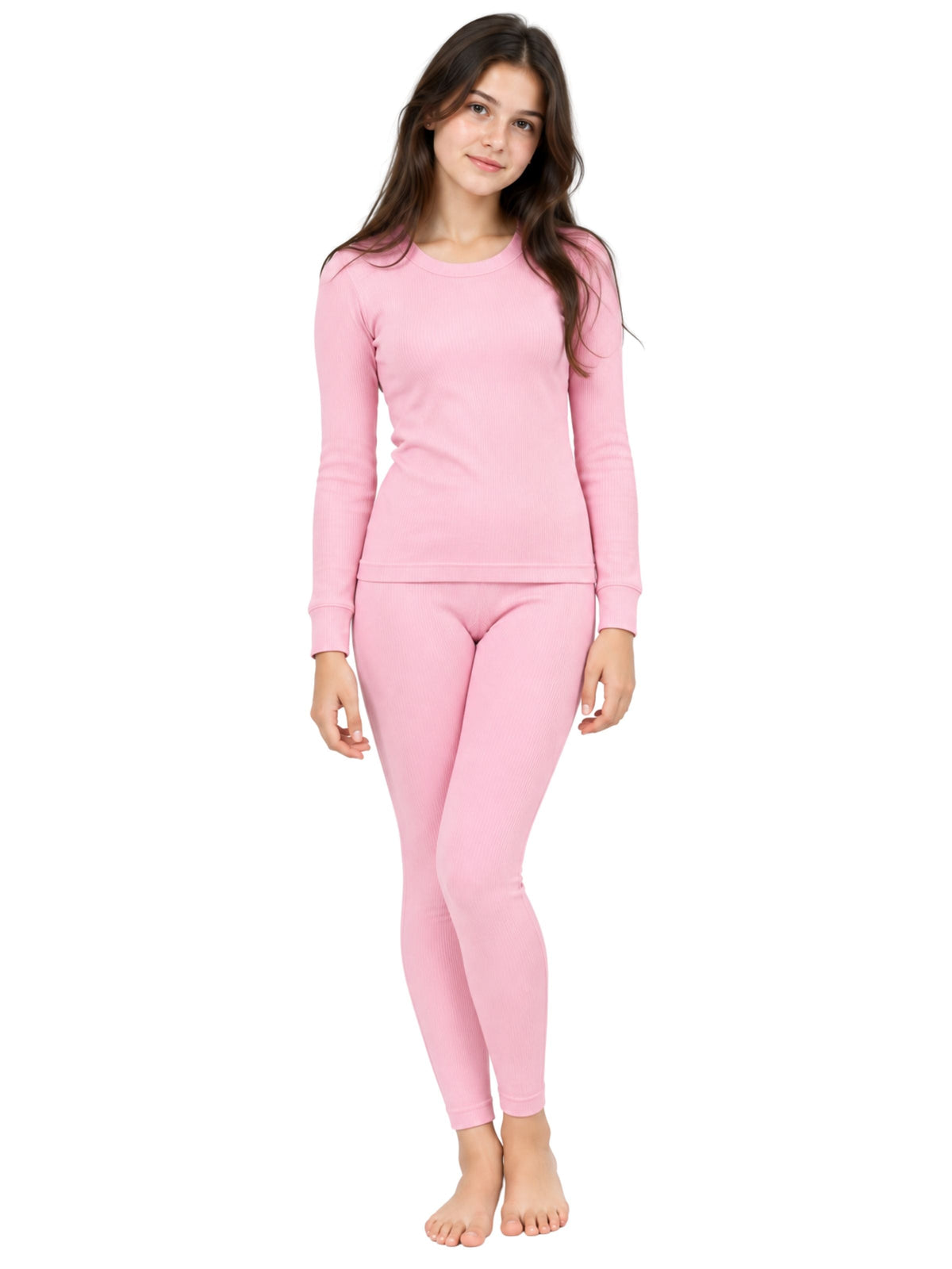Pack Of 1 Regular-Fit-Warm-Full-Sleeve-Thermal-Set-Pink-Thermal-Tank-Top-&-Leggings-For Girls