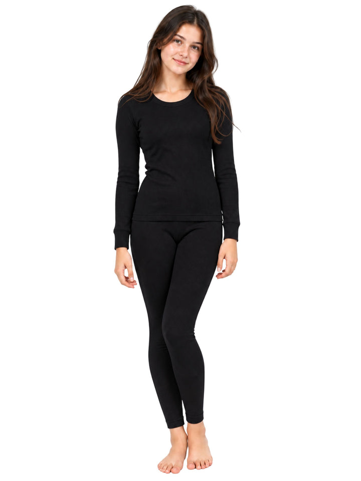 Pack Of 1 Regular-Fit-Warm-Full-Sleeve-Thermal-Set-Black-Thermal-Tank-Top-&-Leggings-For Girls