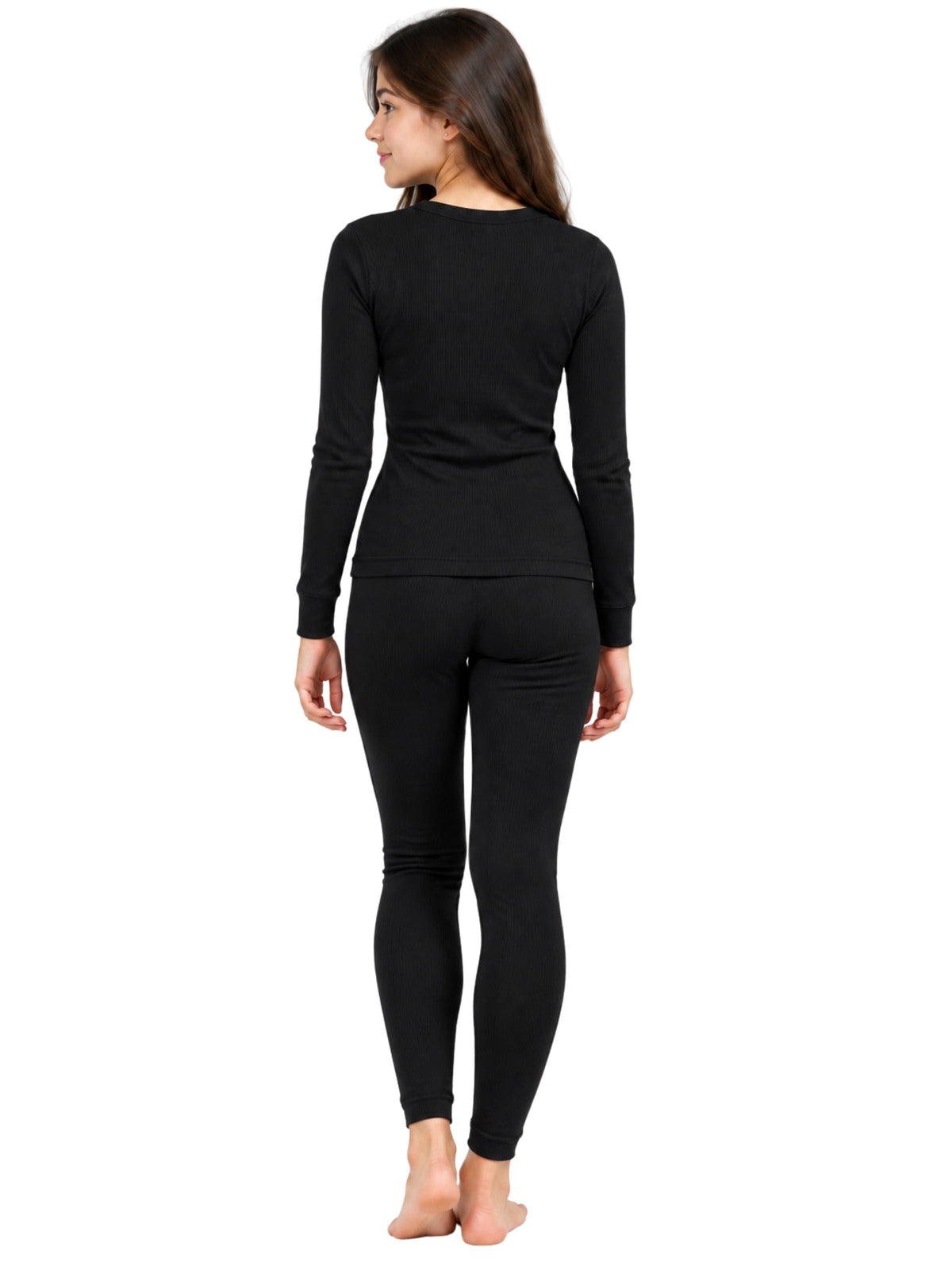 Pack Of 1 Regular-Fit-Warm-Full-Sleeve-Thermal-Set-Black-Thermal-Tank-Top-&-Leggings-For Girls