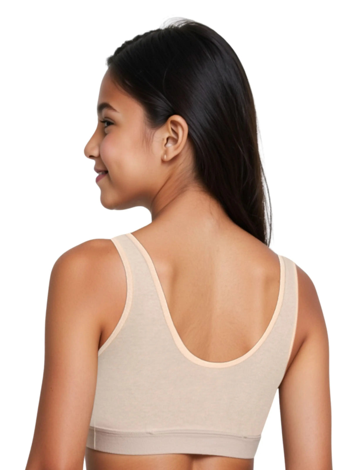 D'CHICA Essentials Broad Strap Cotton Gym Bra for Girls | Removable Pads | Elasticated Underbrand | Good Support | Full Coverage Pack of 2 | Grey & Skin Sports Bra D'chica