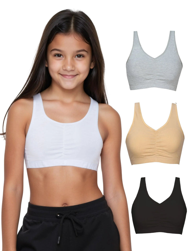 Pack of 4 | Broad Strap | Cotton Comfort | Removable Pads | Elasticated Underband | Good Support | Full Coverage | Multicolour | For Girls | D'CHICA Essentials | Gym Bra
