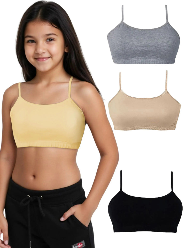 Pack of 4 | Double Layer | Thin Strap | Cotton Comfort | Non-Padded | Solid | Beginner Friendly | D'CHICA Essentials | Sports Bra