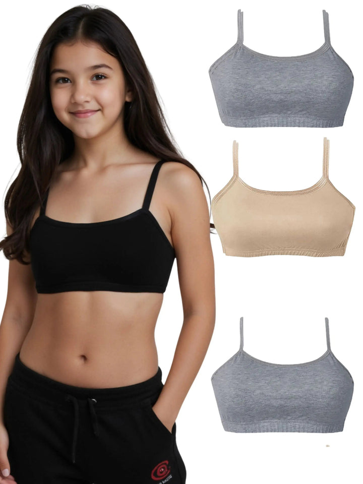 Pack of 4 | Double Layer | Thin Strap | Cotton Comfort | Non-Padded | Solid | Beginner Friendly | D'CHICA Essentials | Sports Bra