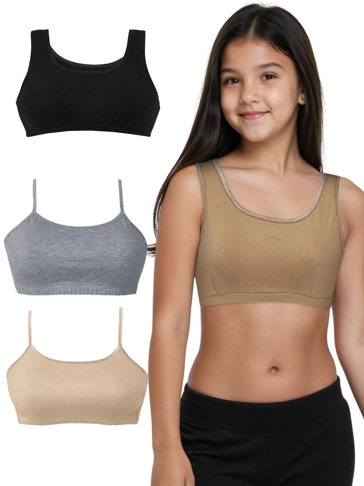 D'CHICA Essentials Double-layer Broad Strap Cotton Sports Bra | Non-Padded Beginner Bra | Solid Bra D'chica