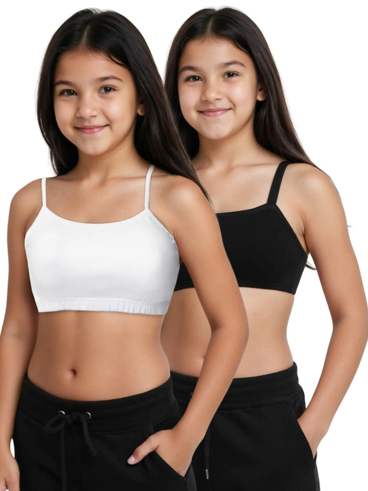 D'CHICA Essentials Double-layer Thin Strap Cotton Sports Bra | Non Padded Beginner Bra | Black & White Solid