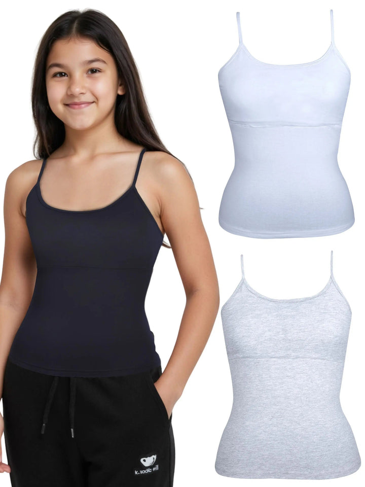 Pack of 3 | High Coverage | Cotton Comfort | Adjustable Strap | Grey | White | Black | D'CHICA Essentials | Camisole Bra