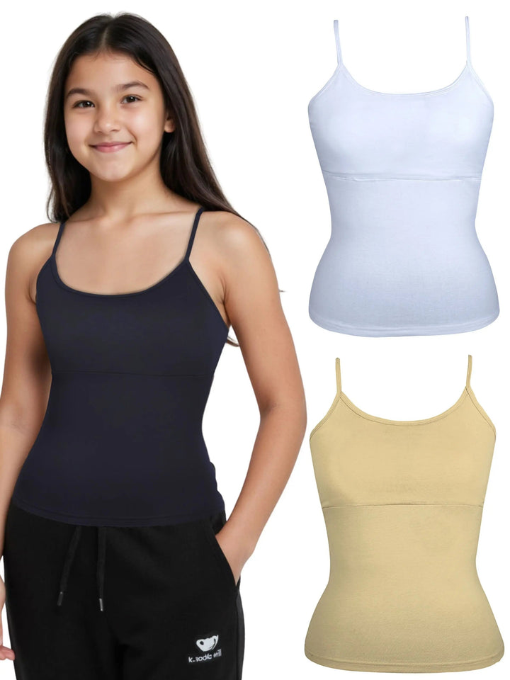 Pack of 3 | High Coverage | Cotton Comfort | Adjustable Strap | Skin Tone | White | Black | D'CHICA Essentials | Camisole Bra