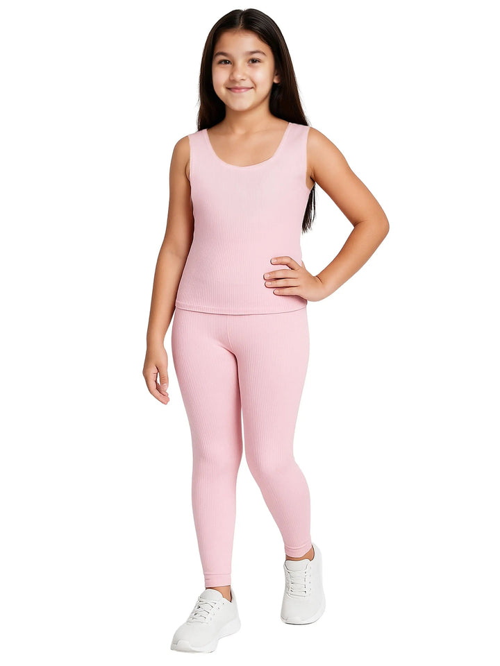 Pack of 1 | Pink Thermal Tank Top & Leggings For Girls | Regular Fit Warm Thermal Set