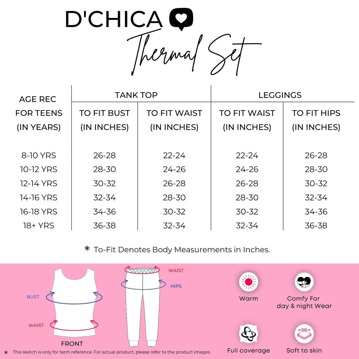 D'CHICA Essentials Regular Fit Warm Thermal Set | White Thermal Tank Top & Leggings For Girls | Set of 2 D'chica